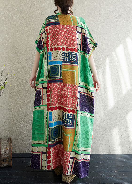 Colorblock Print Dress French Summer Vacation Cotton Oversized