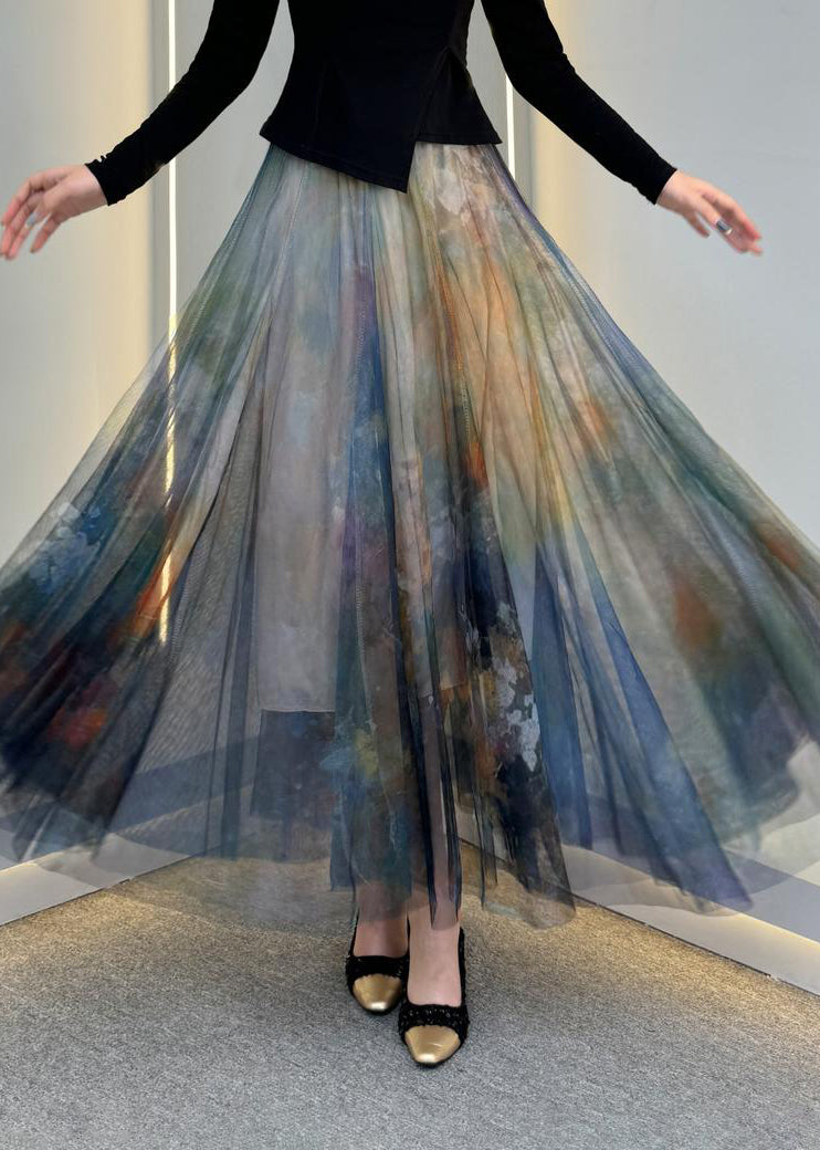 Maxi Summer Skirt Dark Tulle French Grey Waist Elastic