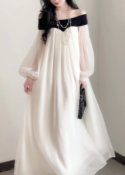 Sleeves French Elegant Neck Chiffon Slash Lantern Dress