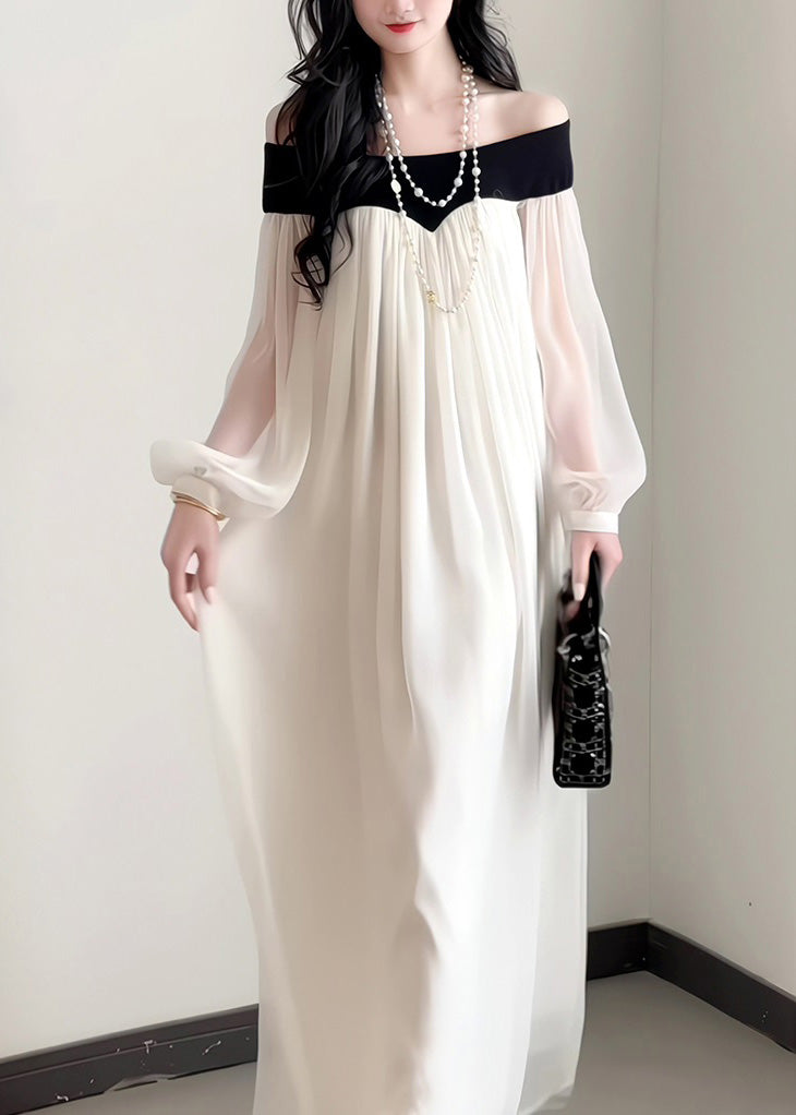 Sleeves French Elegant Neck Chiffon Slash Lantern Dress
