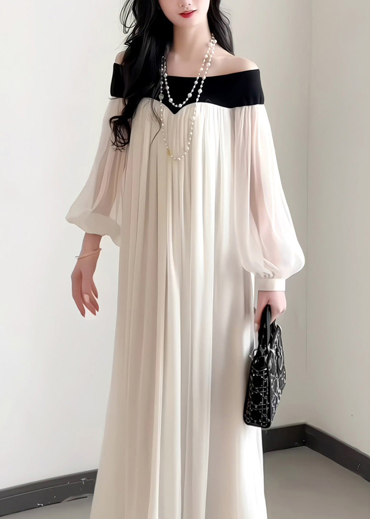 Sleeves French Elegant Neck Chiffon Slash Lantern Dress