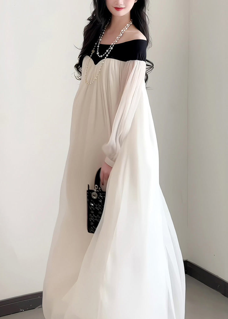 Sleeves French Elegant Neck Chiffon Slash Lantern Dress