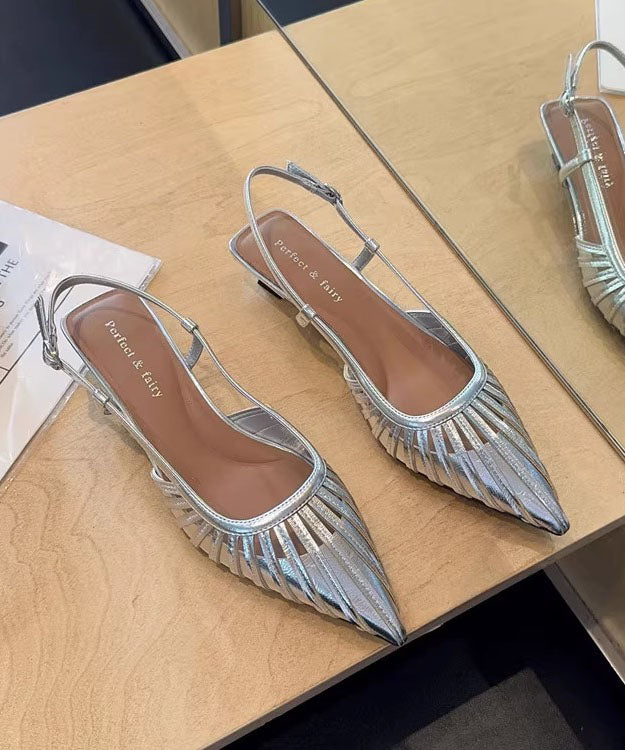 Heel Gold Sandals French Out Leather High Hollow Faux Splicing