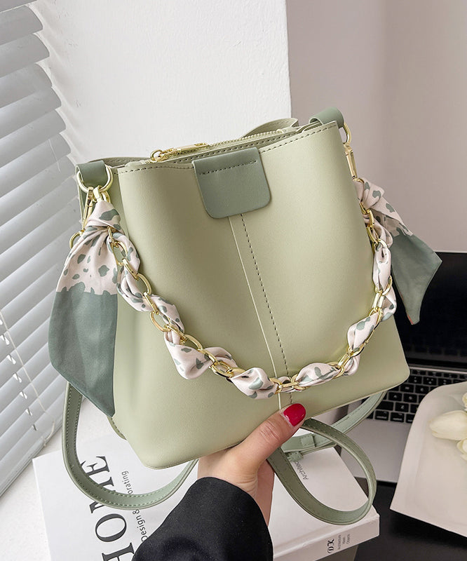 Calf French Chain Bucket Green Bag Leather Linked