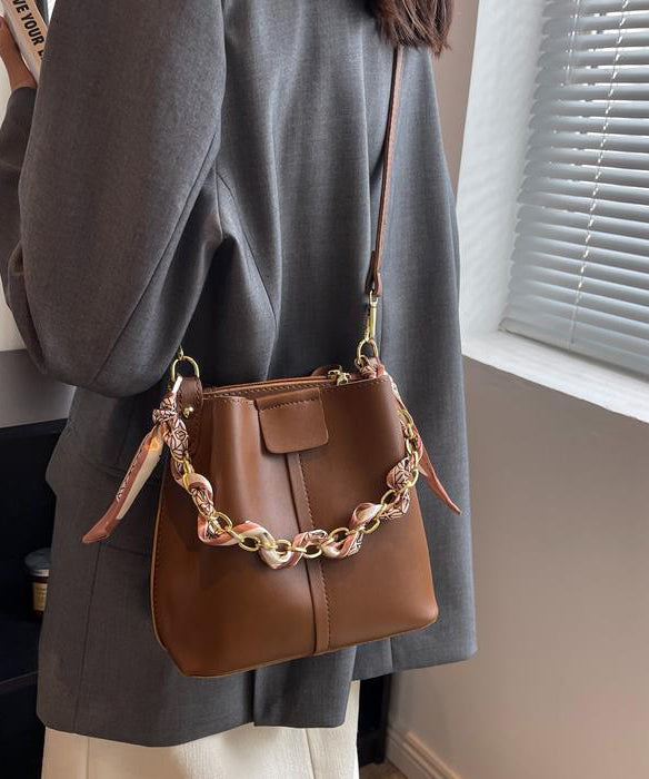 Calf French Chain Bucket Green Bag Leather Linked