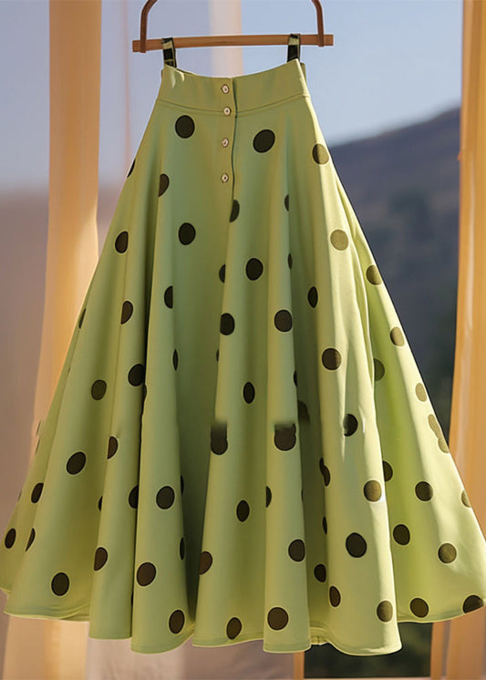 French Summer Skirt A Chiffon Dot Print Green Line
