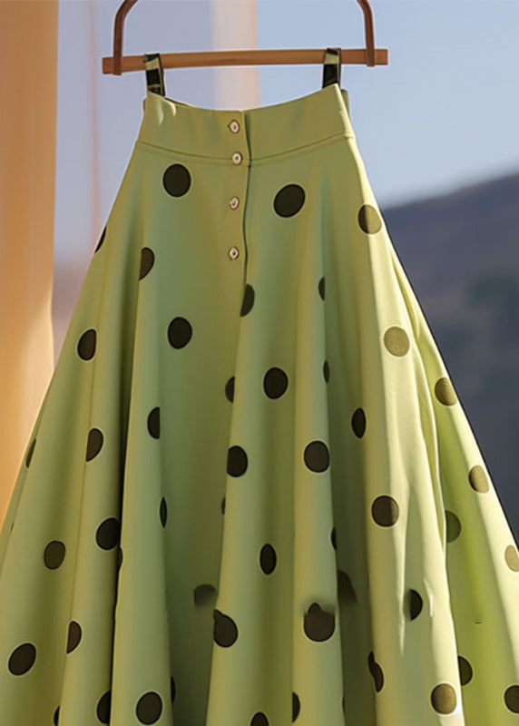 French Summer Skirt A Chiffon Dot Print Green Line