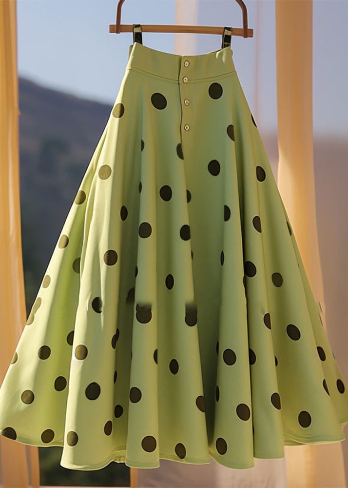 French Summer Skirt A Chiffon Dot Print Green Line