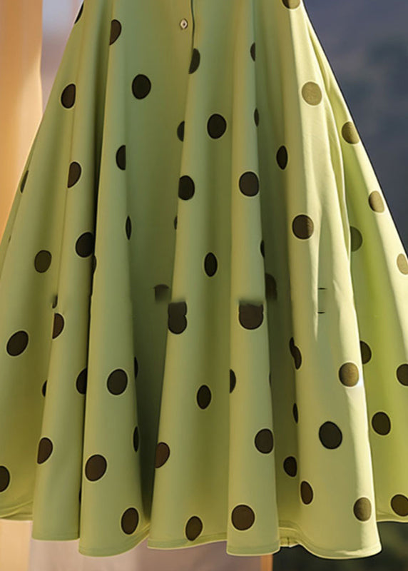 French Summer Skirt A Chiffon Dot Print Green Line