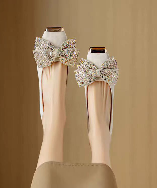 Shoes Splicing Suede Grey Women For Flat Zircon French Bow