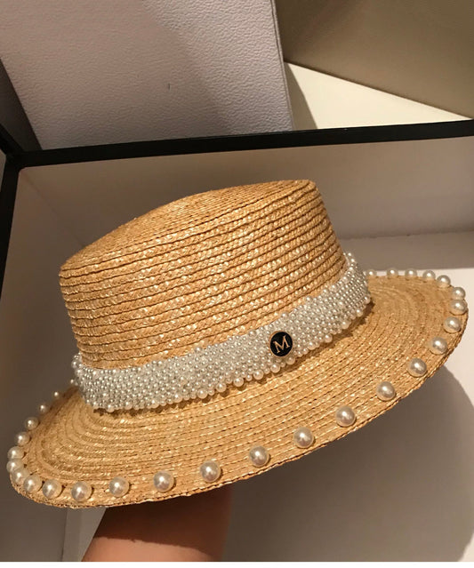 Vacation Handmade Woven French Straw Hat Pearl