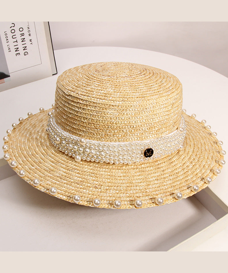 Vacation Handmade Woven French Straw Hat Pearl