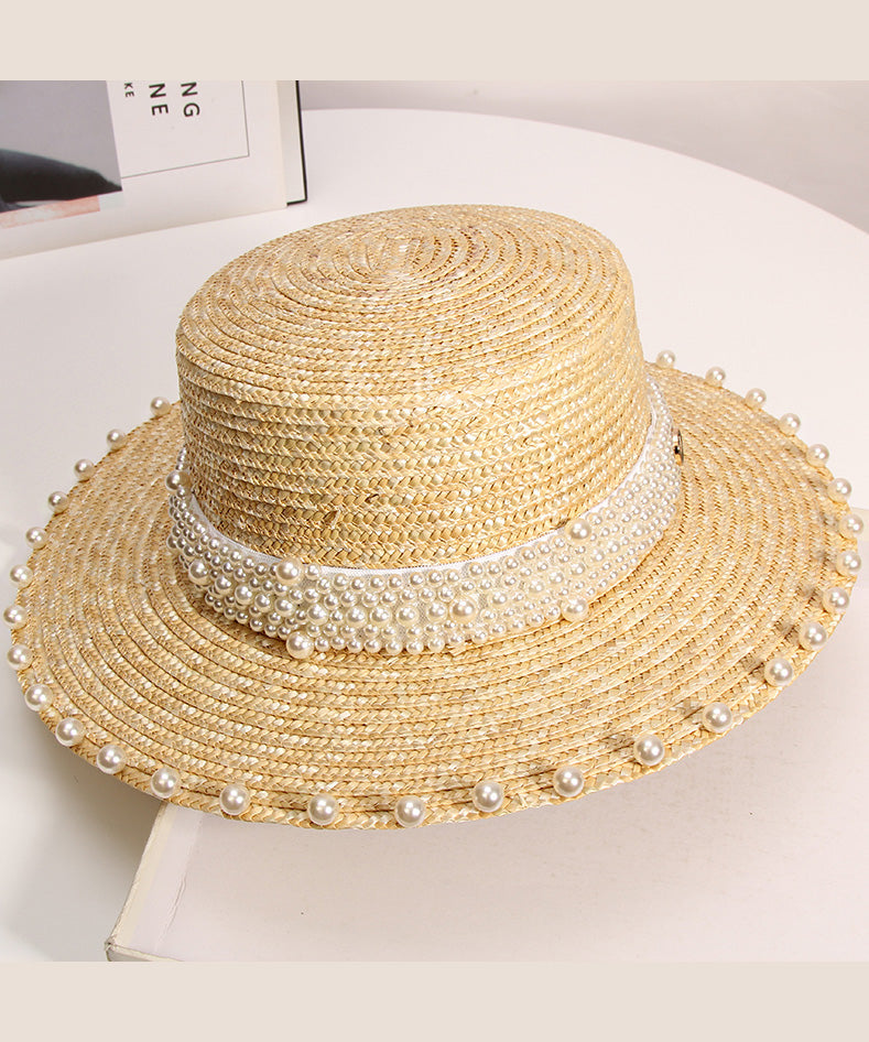 Vacation Handmade Woven French Straw Hat Pearl