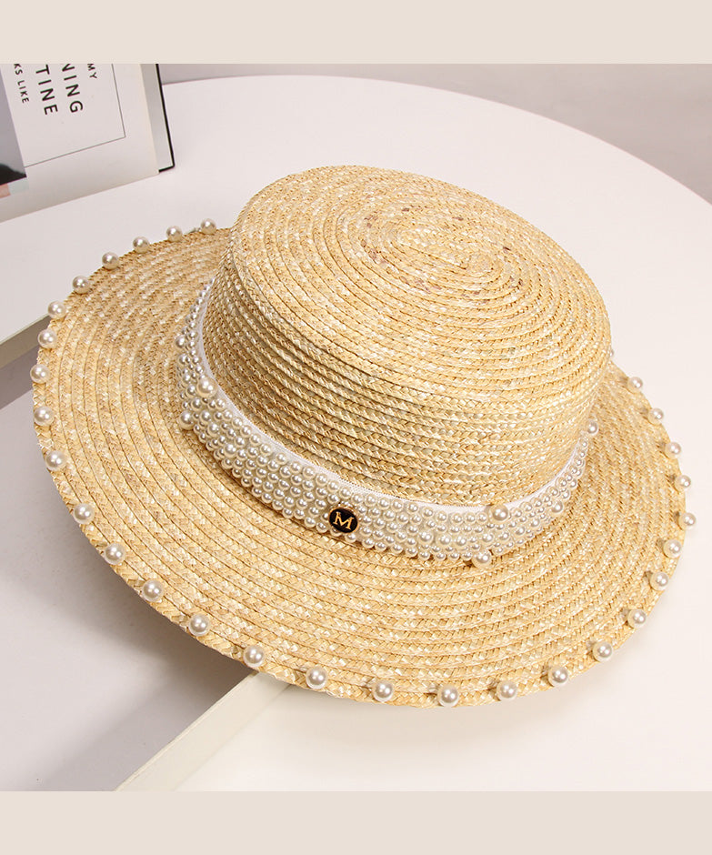 Vacation Handmade Woven French Straw Hat Pearl