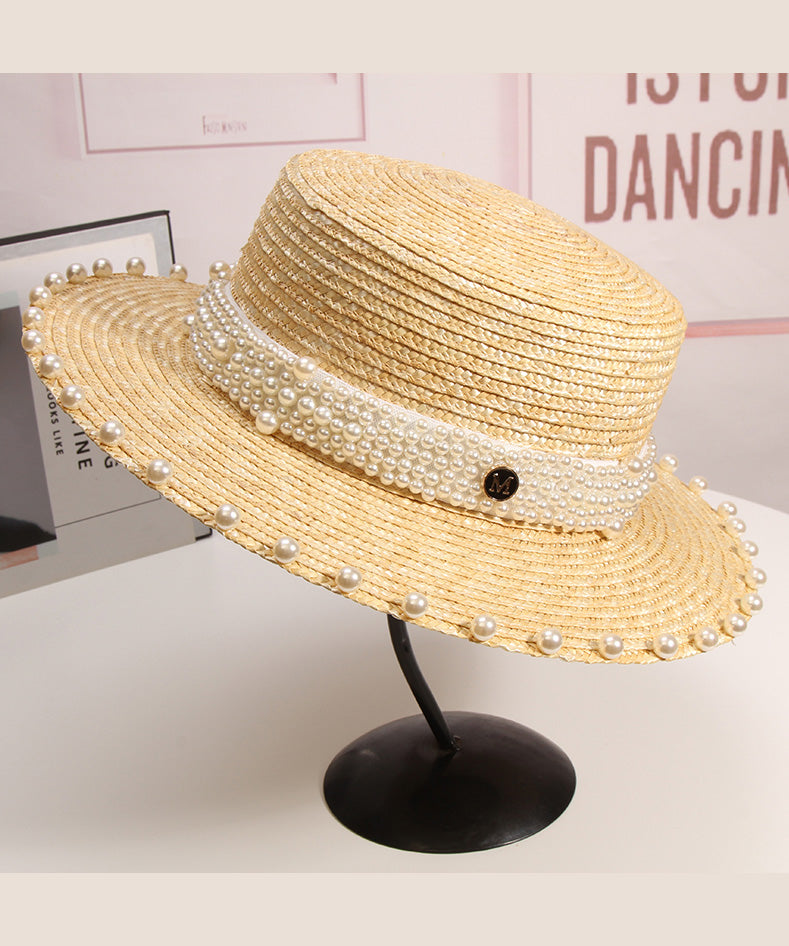 Vacation Handmade Woven French Straw Hat Pearl