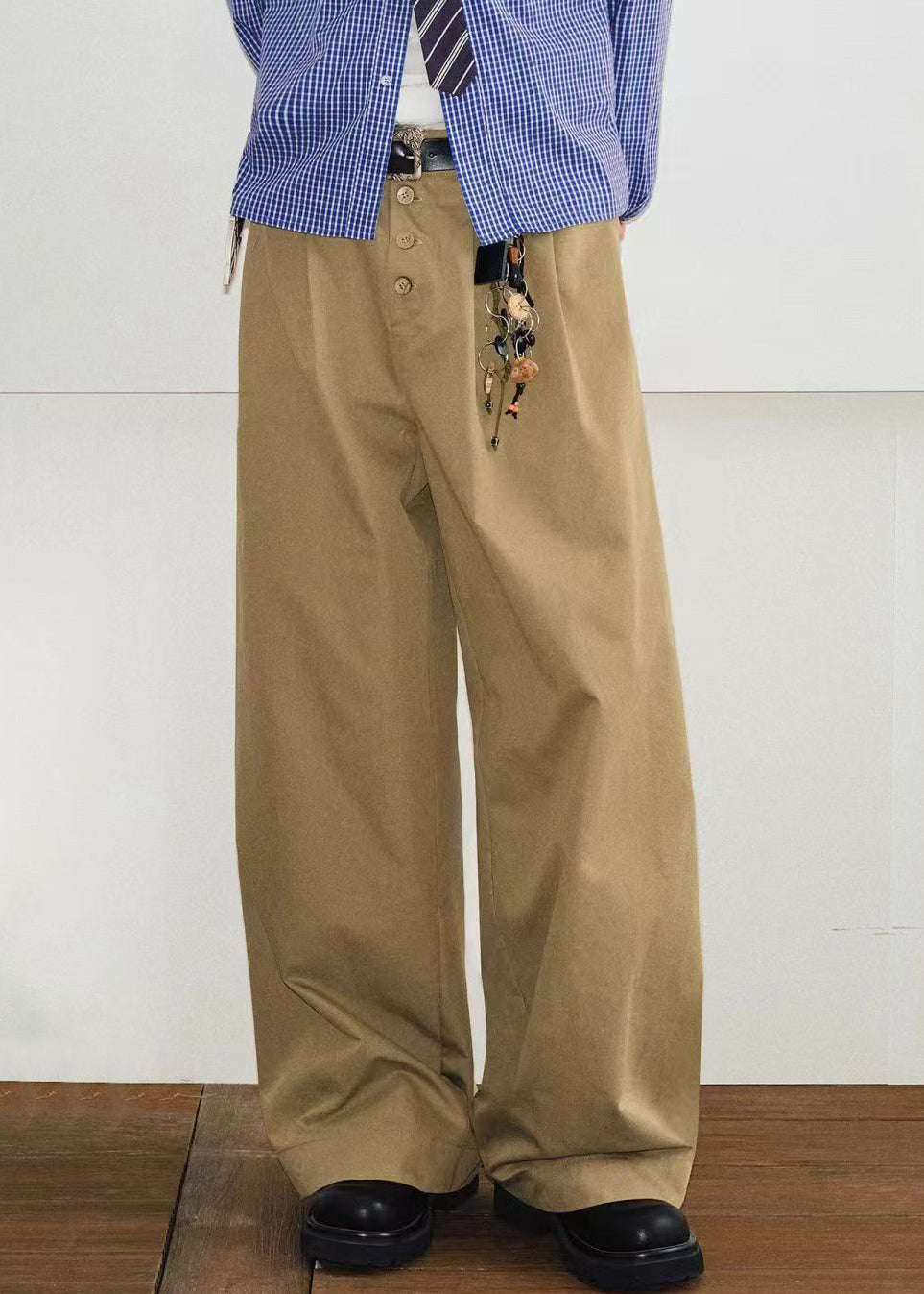 Solid Cotton Pockets French Pants Summer Button Mens Khaki