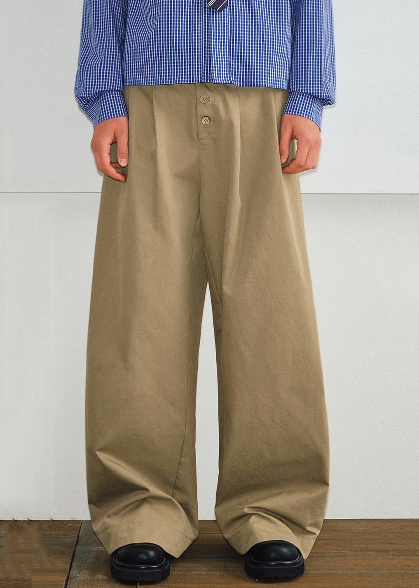 Solid Cotton Pockets French Pants Summer Button Mens Khaki