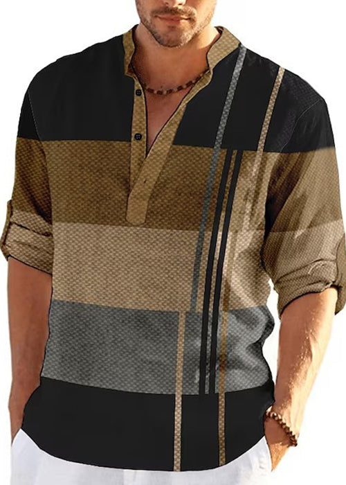 Fall Khaki T Stand French Cotton Men's Shirts Collar Plaid