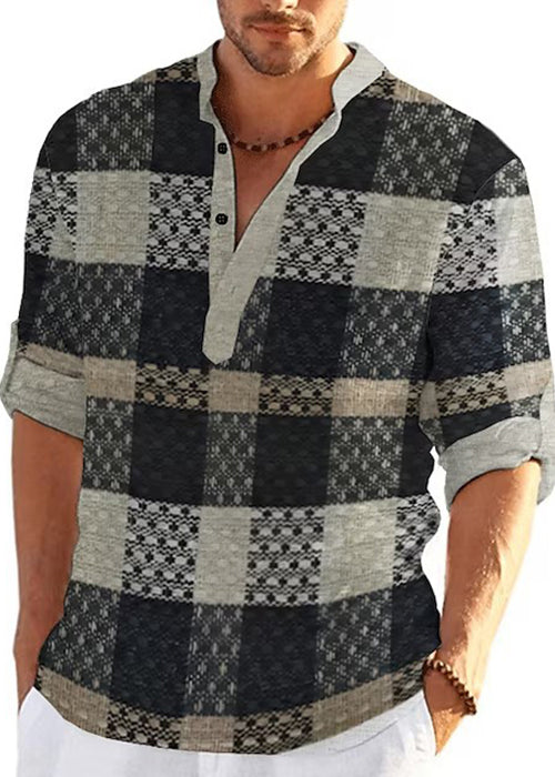 Fall Khaki T Stand French Cotton Men's Shirts Collar Plaid