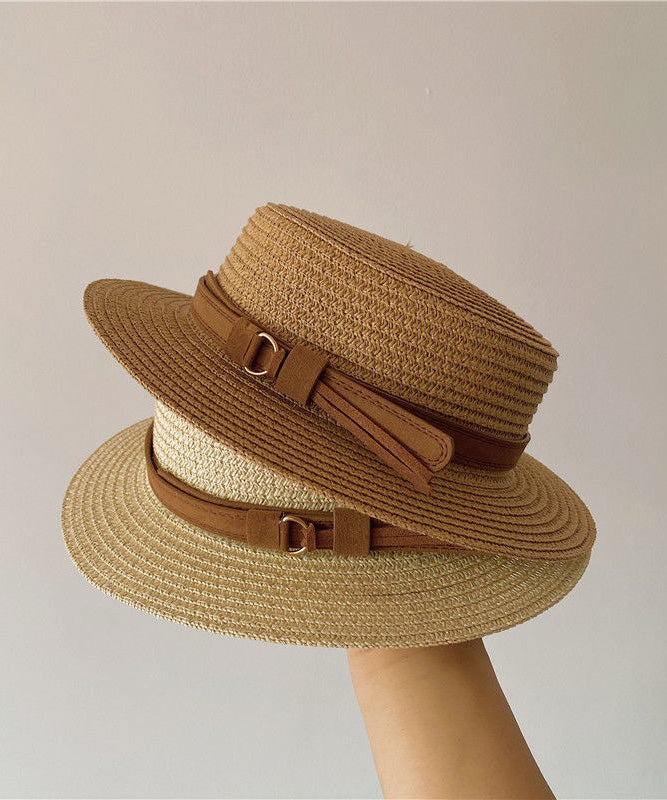 Sun French Cloche Khaki Top Hat Straw Flat Woven