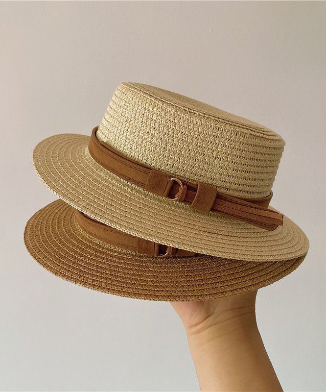 Sun French Cloche Khaki Top Hat Straw Flat Woven