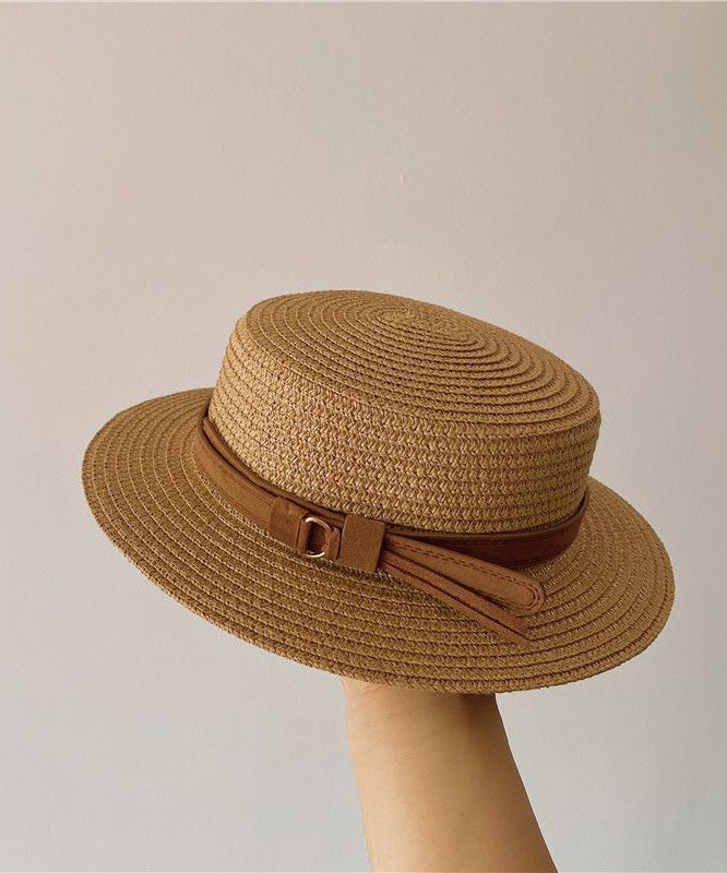 Sun French Cloche Khaki Top Hat Straw Flat Woven