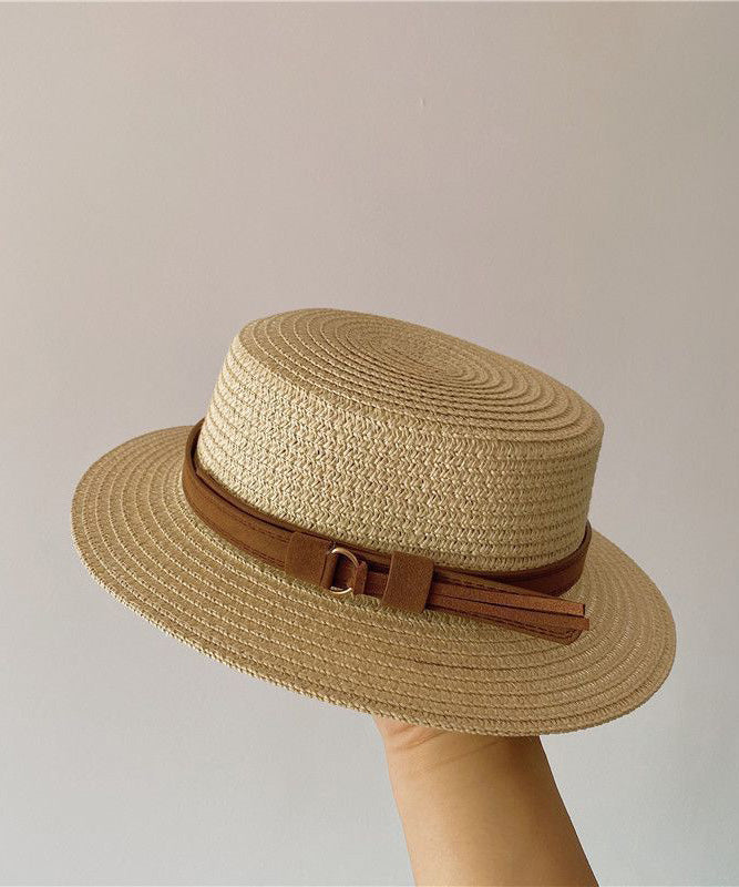 Sun French Cloche Khaki Top Hat Straw Flat Woven