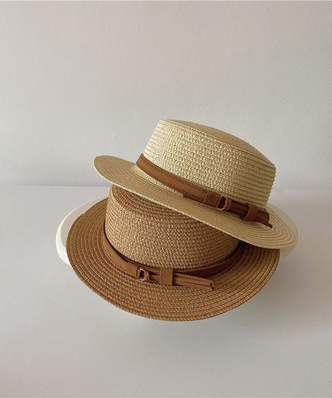 Sun French Cloche Khaki Top Hat Straw Flat Woven
