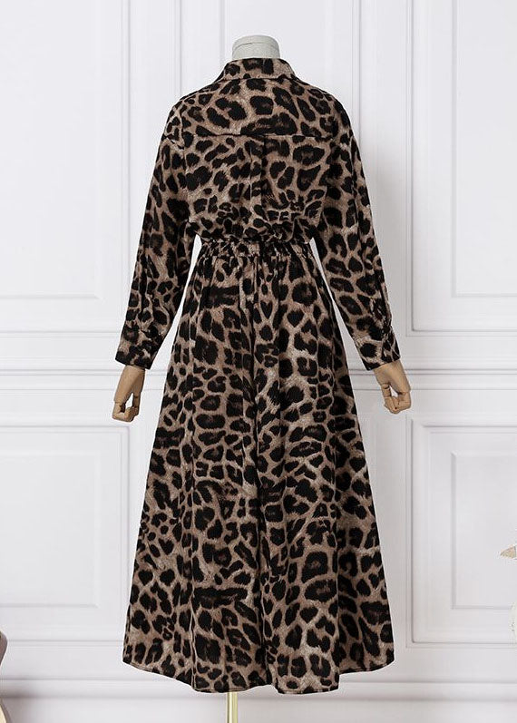 Large Exra Print Leopard Holiday Spring Hem Cotton Dresses French