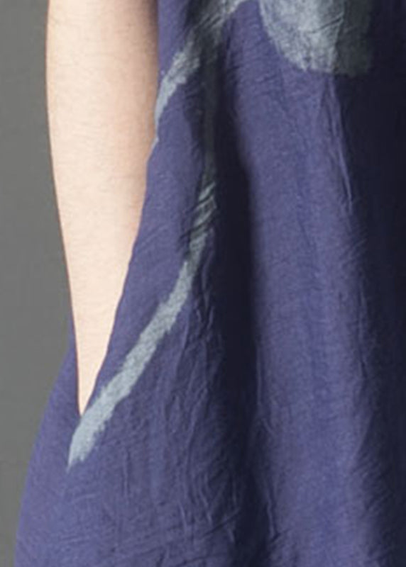 Navy Layered Oversized French Dress Summer Print Linen