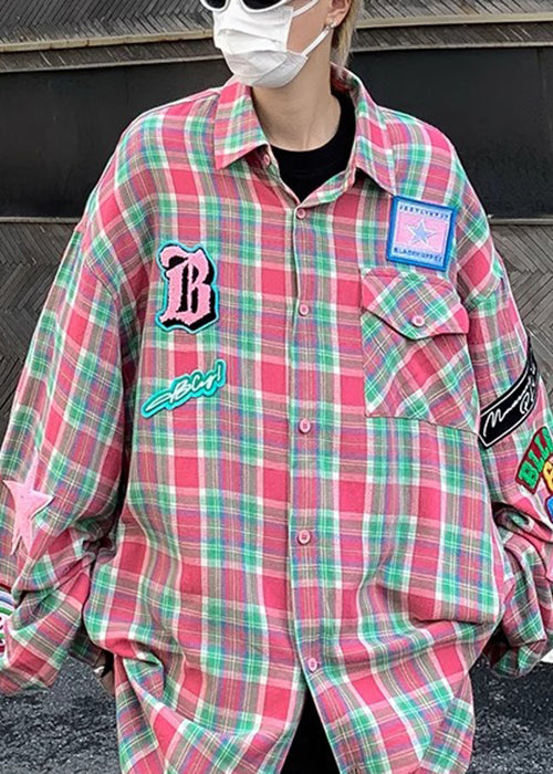 Men Cotton Shirt Plaid French Spring Pockets Navy