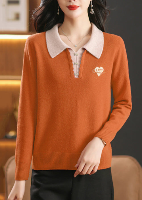 French Orange Peter Pan Collar Zircon Wool Knit Sweaters Winter ER013