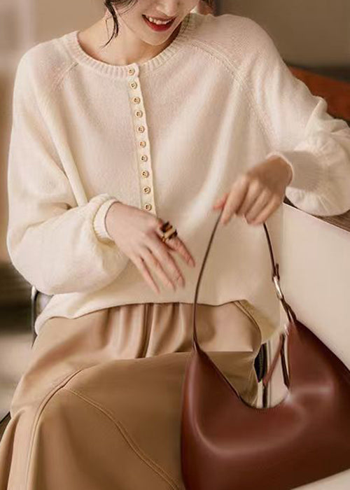 French Pink O Neck Button Cozy Knit Sweater Spring TF004