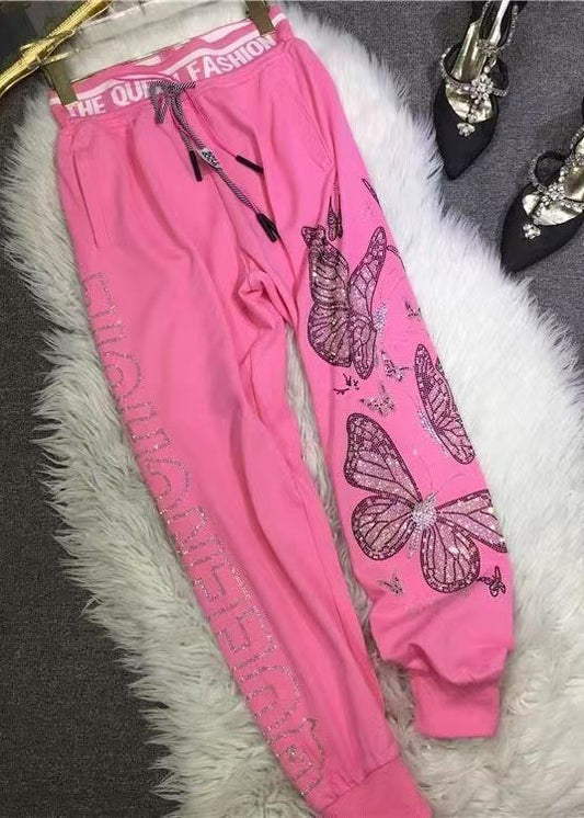 Zircon Pink Pants Butterfly Cotton French Fall