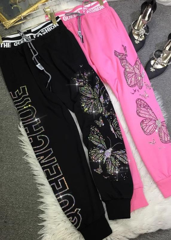 Zircon Pink Pants Butterfly Cotton French Fall