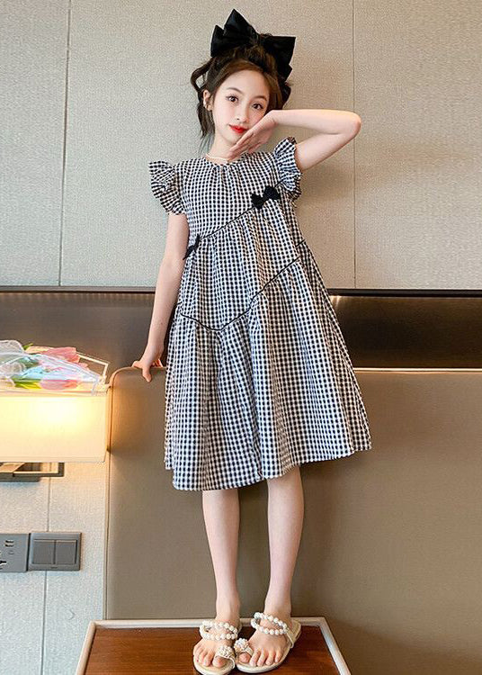 French Plaid O-Neck Patchwork Cotton Girls Dresses Summer TT005