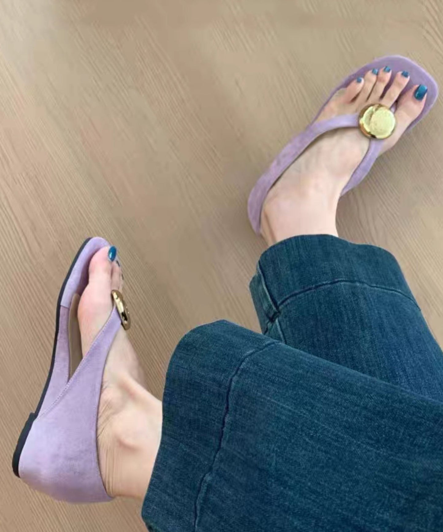 Purple Suede Flip French Wedge Splicing Flops