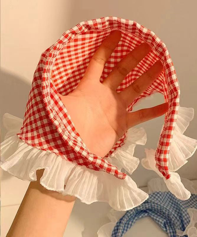 Bandeau foulard triangle en dentelle à volants à carreaux rouges français YU1006