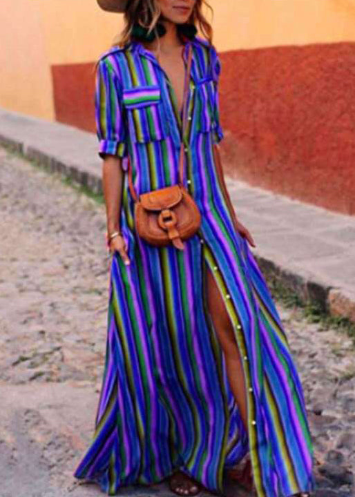 Red Striped Cotton French Button Dresses Summer Shirts