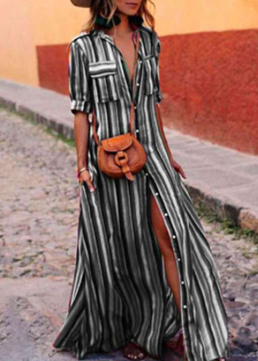 Dresses Button Striped French Red Shirts Summer Cotton