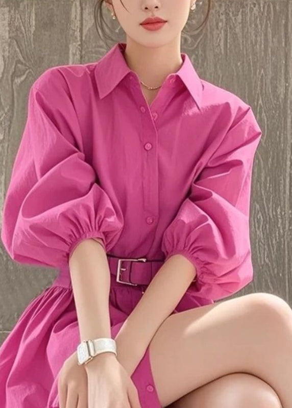 Dress Sashe French Pan Collar Shirt Summer Rose Button Peter