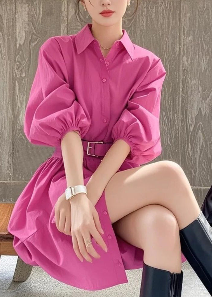 Dress Sashe French Pan Collar Shirt Summer Rose Button Peter