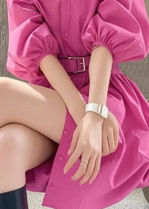 Dress Sashe French Pan Collar Shirt Summer Rose Button Peter