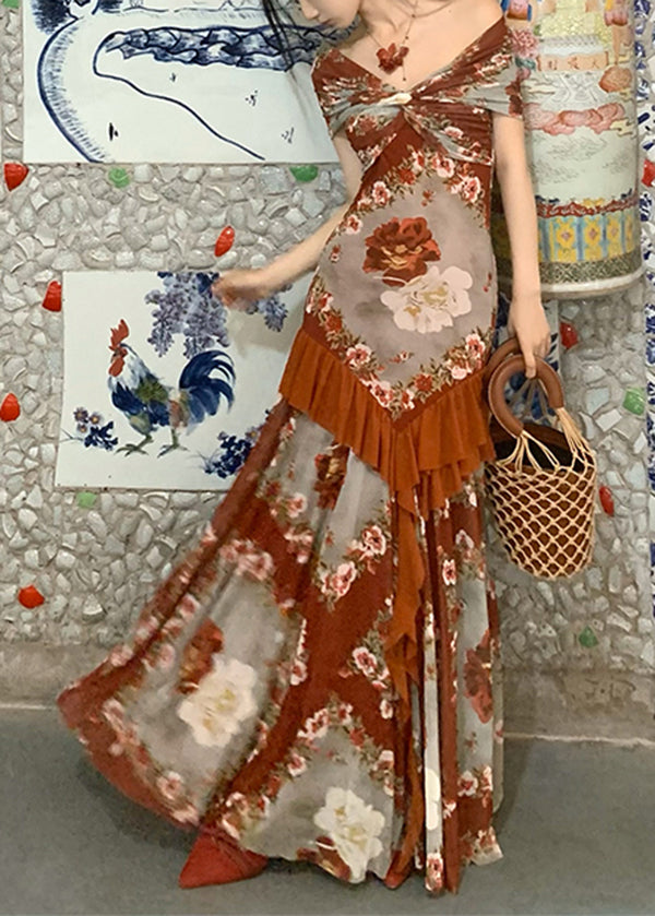 Ruffled Summer Cotton Dress Print Long French Patchwork