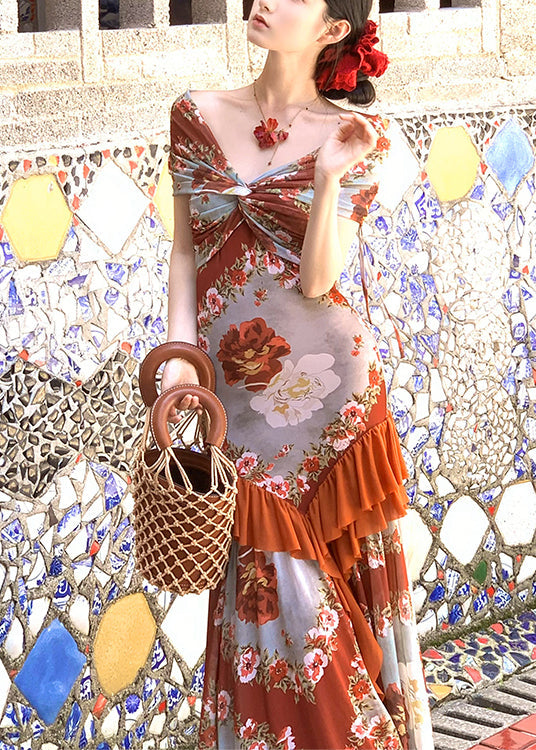 Ruffled Summer Cotton Dress Print Long French Patchwork