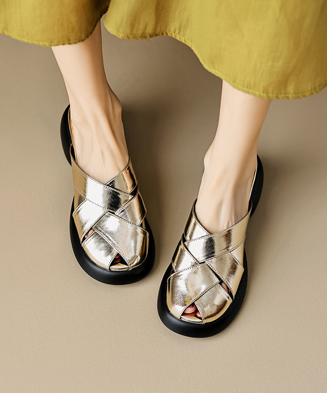 Leather Splicing French White Sandals Platform Cowhide Slide