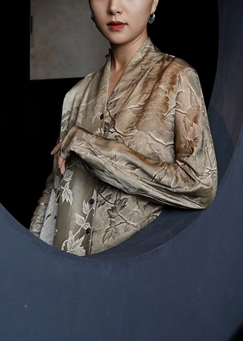 Print French Shirts V Silk Dresses Fall Button Neck