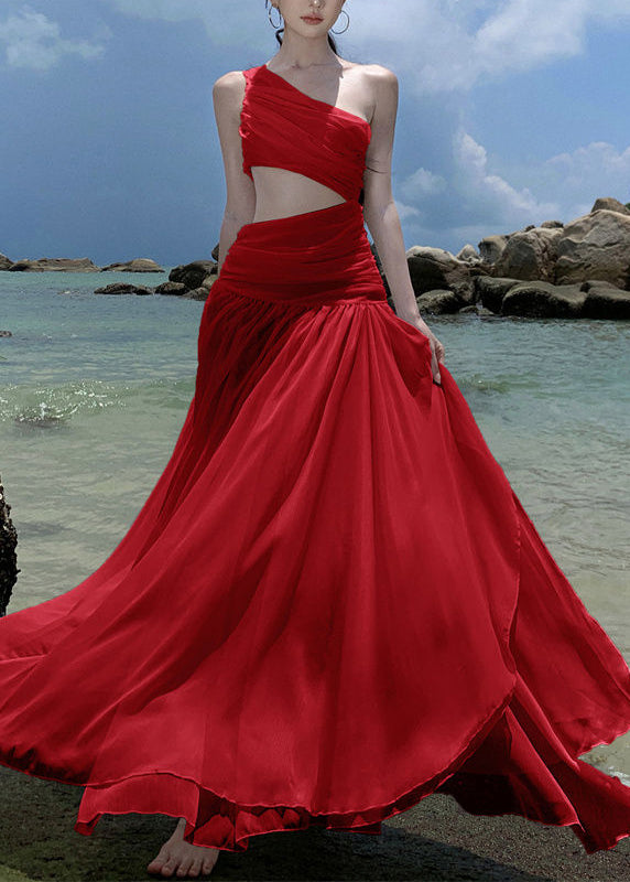 White Vacation Chiffon Asymmetrical Wrinkled French Dresses