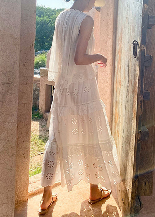 Set Cotton And Pieces White Blouses Two Out Hollow Skirts French