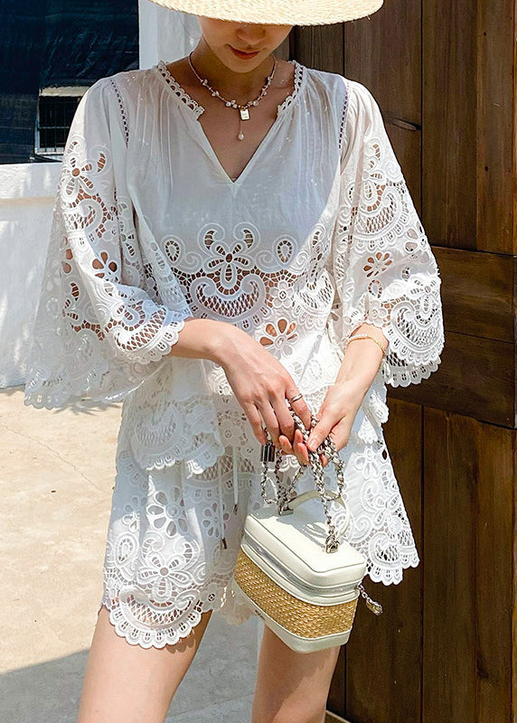 Embroidery White Out Summer Set Lace French Hollow For